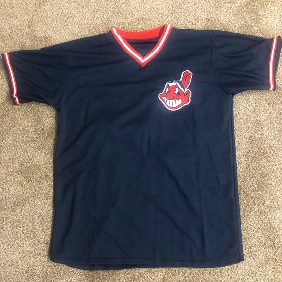 Maillot Vintage Cleveland Indians Majestic Taille L Bleu - Logo Chief Wahoo Brodé MLB